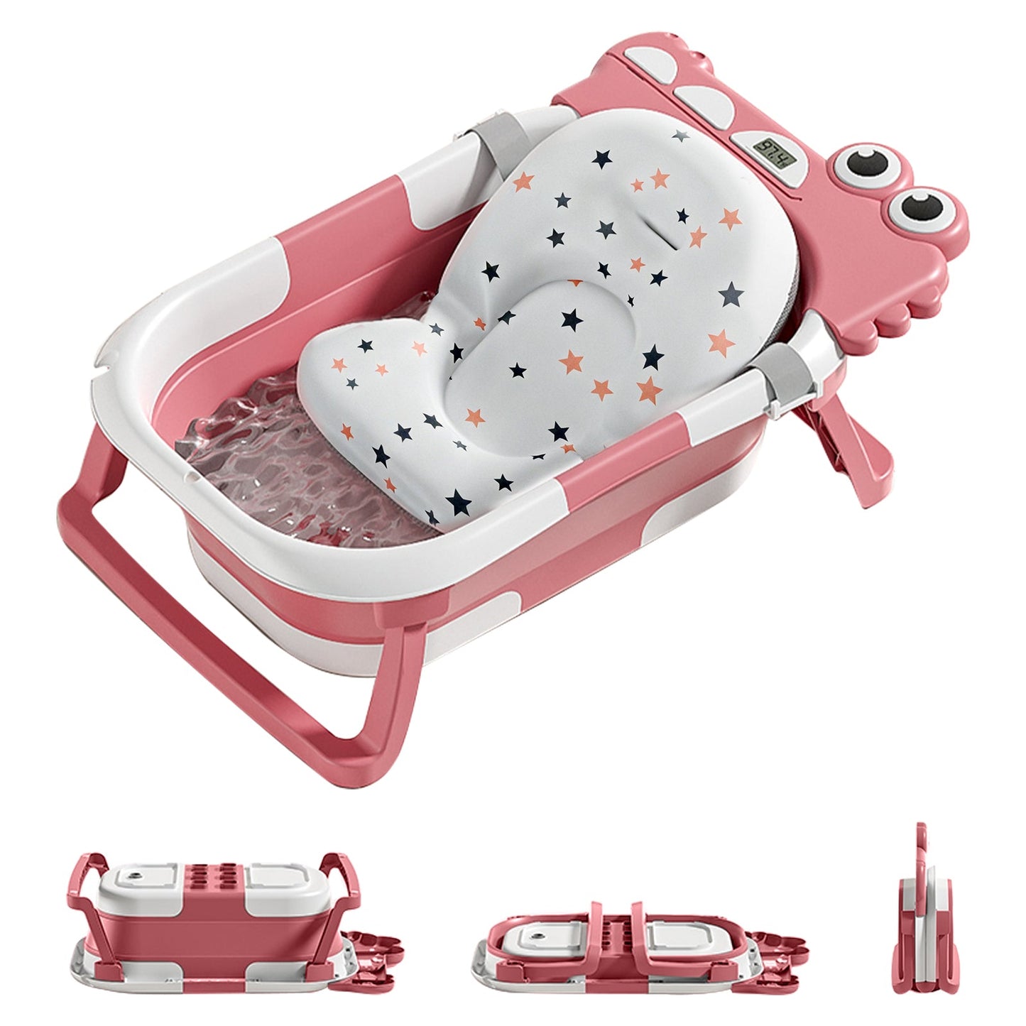 Baby Bath with Thermometer, Foldable Baby Bathtub, Non-Slip Portable Folding Bath with Seat Mat, Baby Bathtub, Baby Bathtub, Portable Travel Bathtub for Newborns from 0-36 Months baby bath tub baby bath