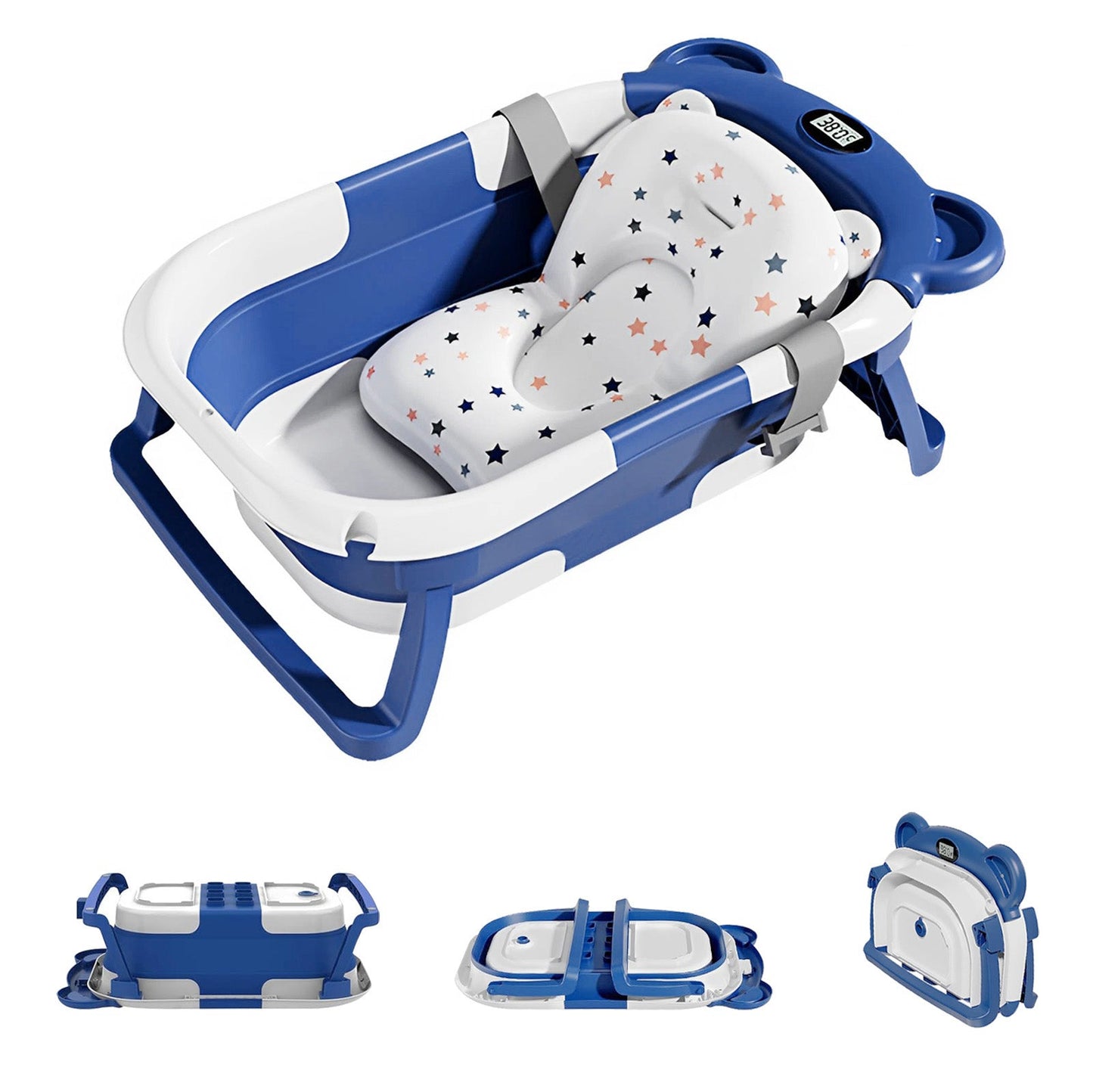 Baby Bath with Thermometer, Foldable Baby Bathtub, Non-Slip Portable Folding Bath with Seat Mat, Baby Bathtub, Baby Bathtub, Portable Travel Bathtub for Newborns from 0-36 Months baby bath tub baby bath