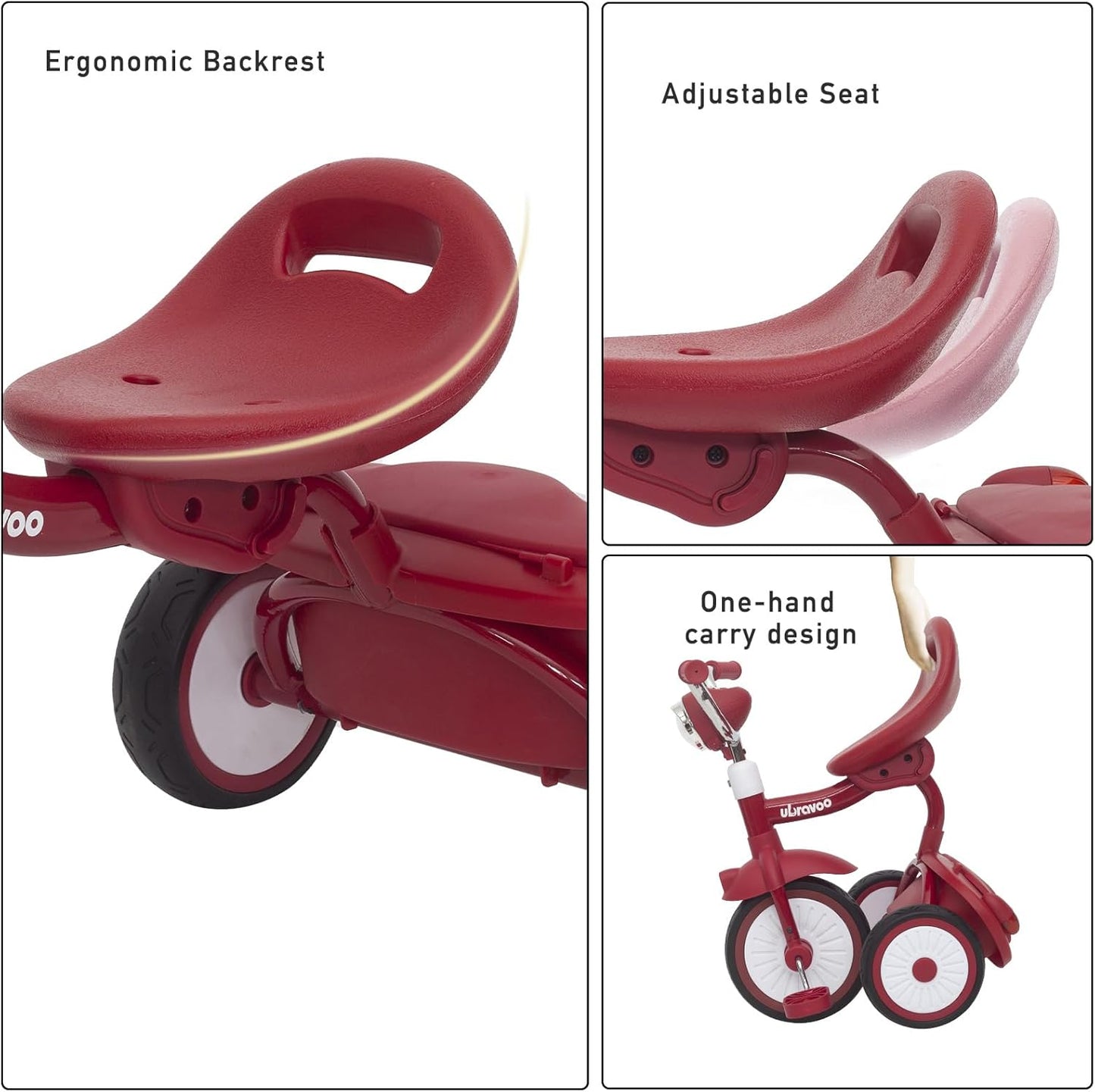UBRAVOO Baby Dreirad - Klappbares Kleinkind-Dreirad Mit Pedalen, Coolen Lichtern, Robusten Rädern Und Bequemem Sitz - Erstes Lauflern-Fahrzeug Für 1-5 Jahre Alte Mädchen Und Jungen (Rot)