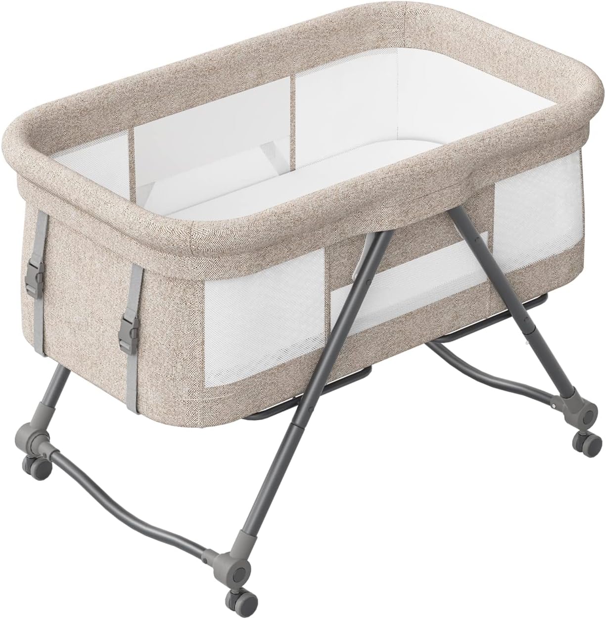 UBRAVOO Grab-and-go Travel Cot, Baby Crib with Mattress I Silent Wheels, Baby Bedside Crib | Rocking Crib Convertible, XYT-001 (Gray - Bravo Basic)