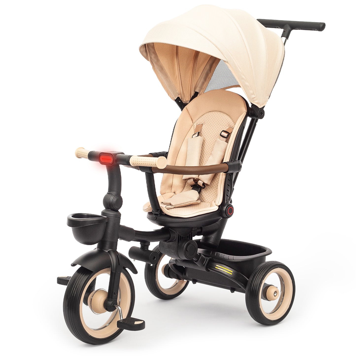 UBRAVOO Baby Tricycle,7 in 1 Foldable Trike for Kids age 6M+ to 5 Years,Headlights.1-Step Brake Folding Pedal, Extended Canopy, Detachable Guardrail, All-Terrain Stroll & Steer Bike Stroller (Black)