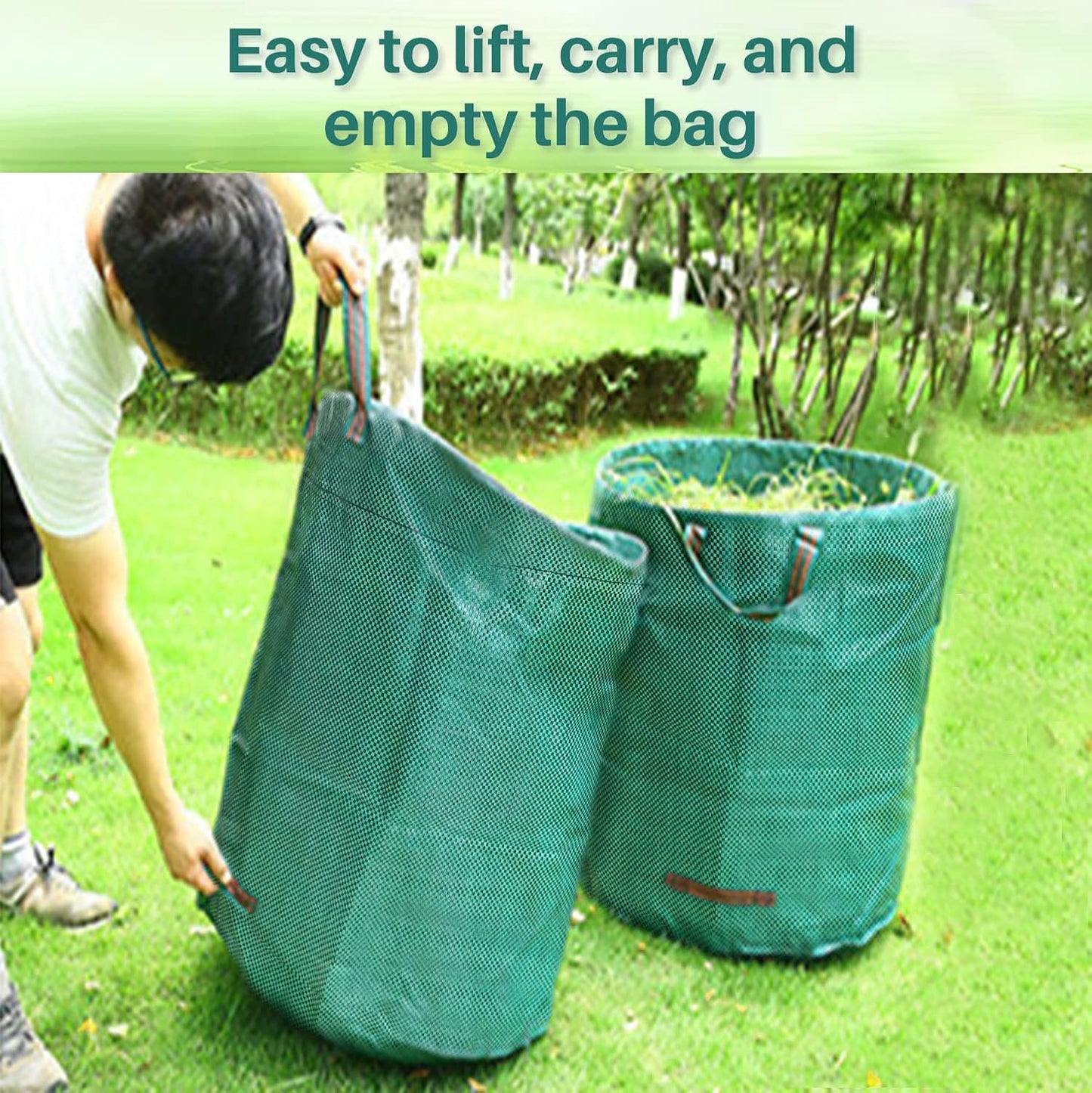 Singwow Robuste Gartensäcke – 500 L x 2 wiederverwendbare Säcke mit Griffen, ideal zum Sammeln von Abfällen, Blättern und Gras