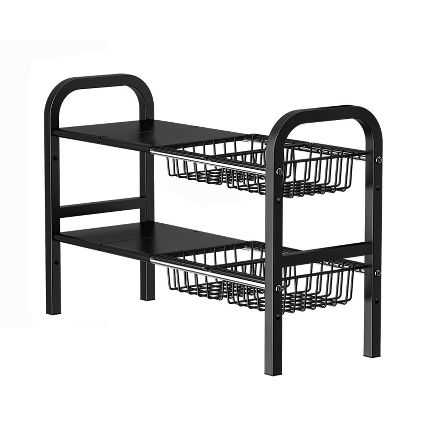 2-layer 4-board 4-basket storage rack - black