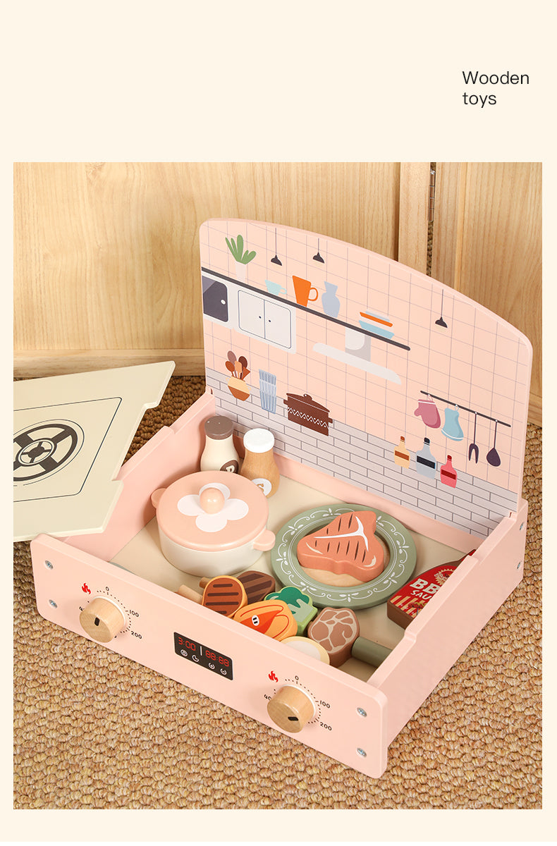 Spielzeugküche für Kleinkinder, Holzspielzeug, Kinderküchen-Spielset, Spiellebensmittel, Küchenzubehör, Kochset, Geschenk für Jungen und Mädchen, geeignet für 3, 4, 5, 6 Jahre