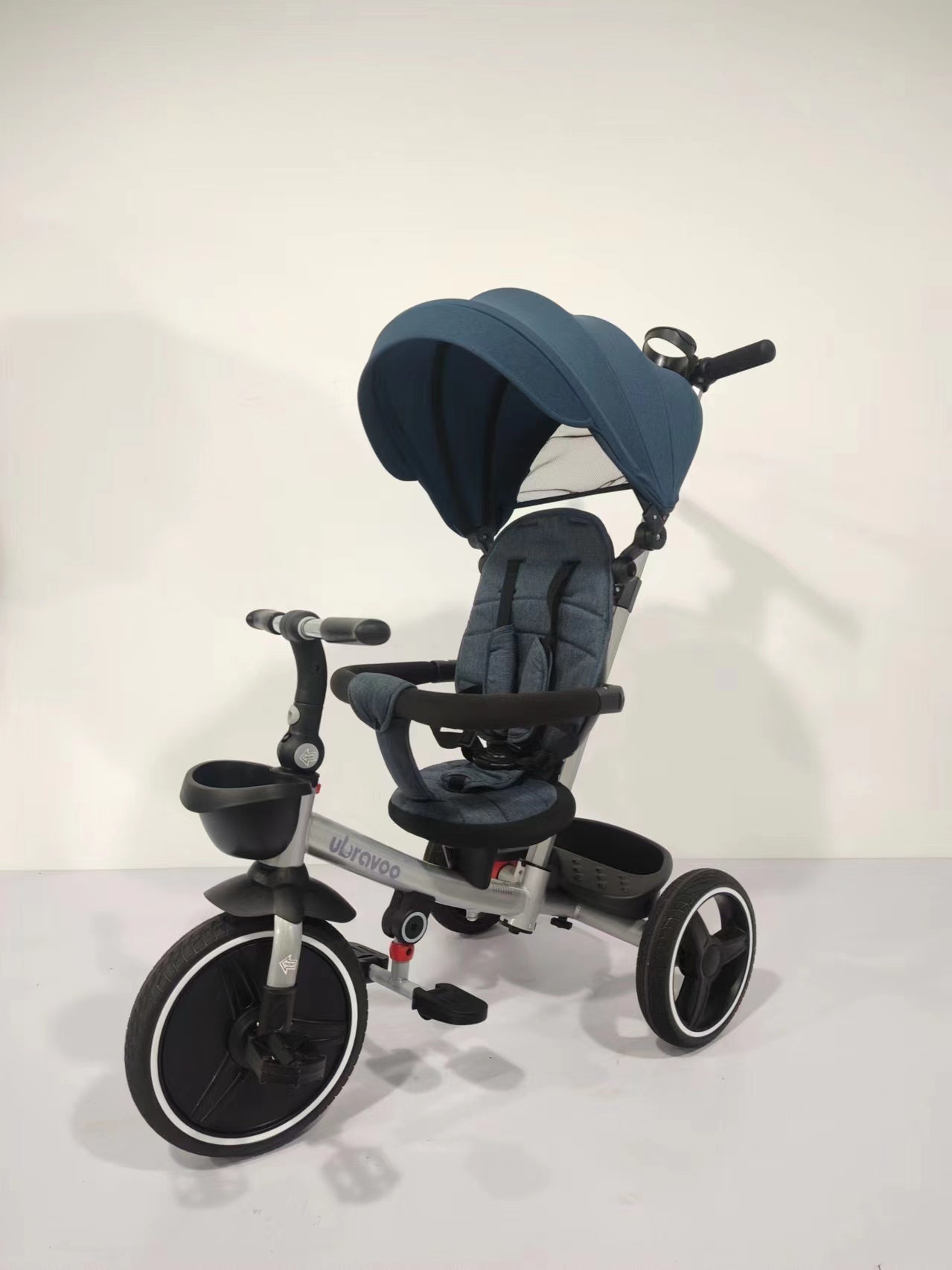 Baby Dreirad mit Schubstange, 6-in-1-Baby-Push-Bike-Lenk-Kinderwagen, Lernendes Kinderdreirad/Abnehmbare Leitplanke