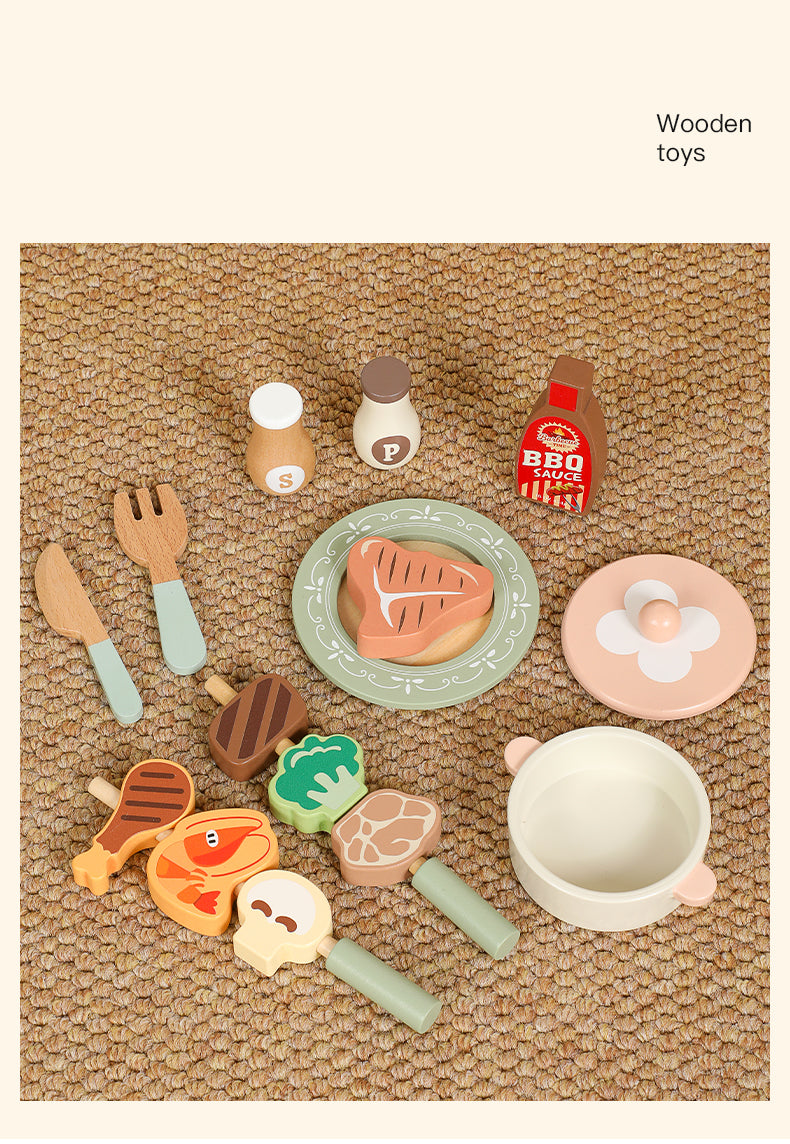 Spielzeugküche für Kleinkinder, Holzspielzeug, Kinderküchen-Spielset, Spiellebensmittel, Küchenzubehör, Kochset, Geschenk für Jungen und Mädchen, geeignet für 3, 4, 5, 6 Jahre