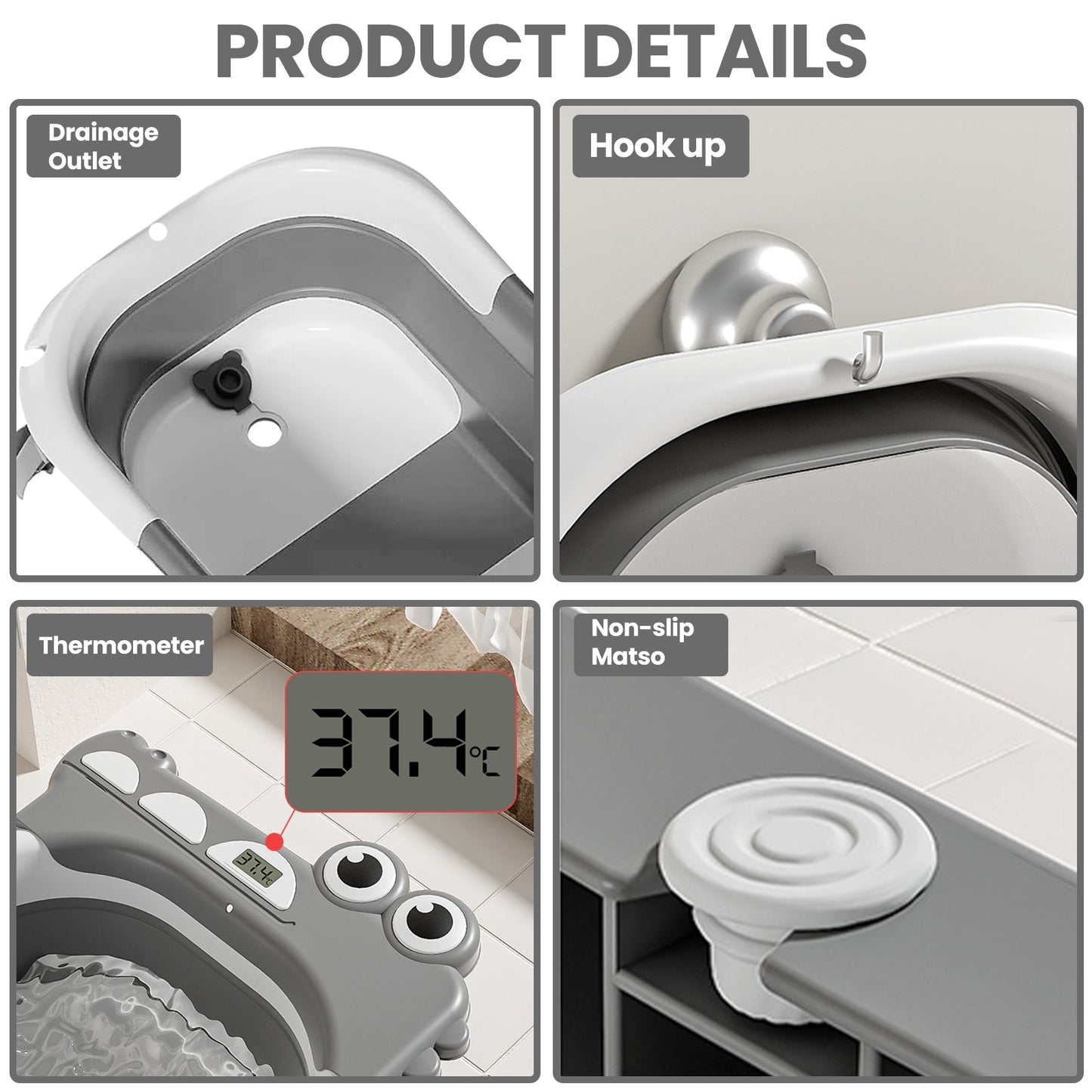 Baby Bath with Thermometer, Foldable Baby Bathtub, Non-Slip Portable Folding Bath with Seat Mat, Baby Bathtub, Baby Bathtub, Portable Travel Bathtub for Newborns from 0-36 Months baby bath tub baby bath