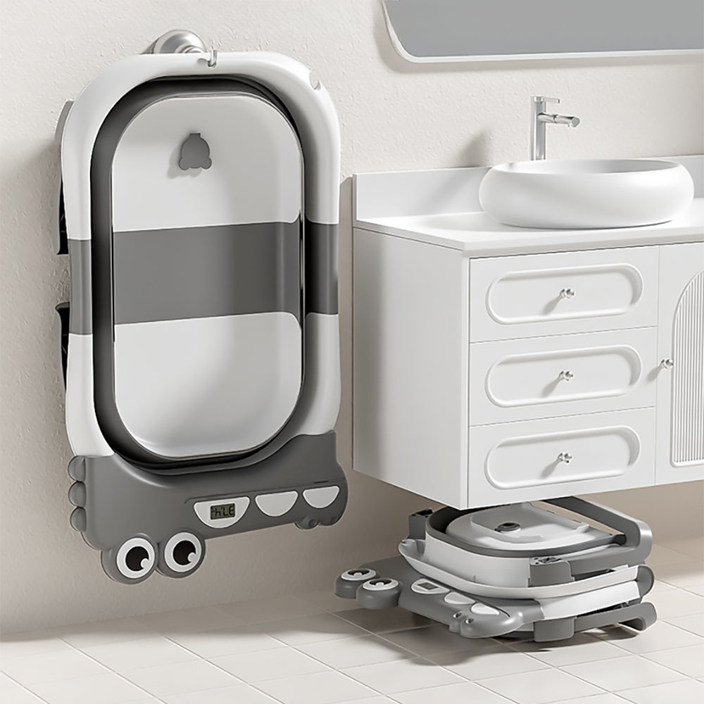 Baby Bath with Thermometer, Foldable Baby Bathtub, Non-Slip Portable Folding Bath with Seat Mat, Baby Bathtub, Baby Bathtub, Portable Travel Bathtub for Newborns from 0-36 Months baby bath tub baby bath