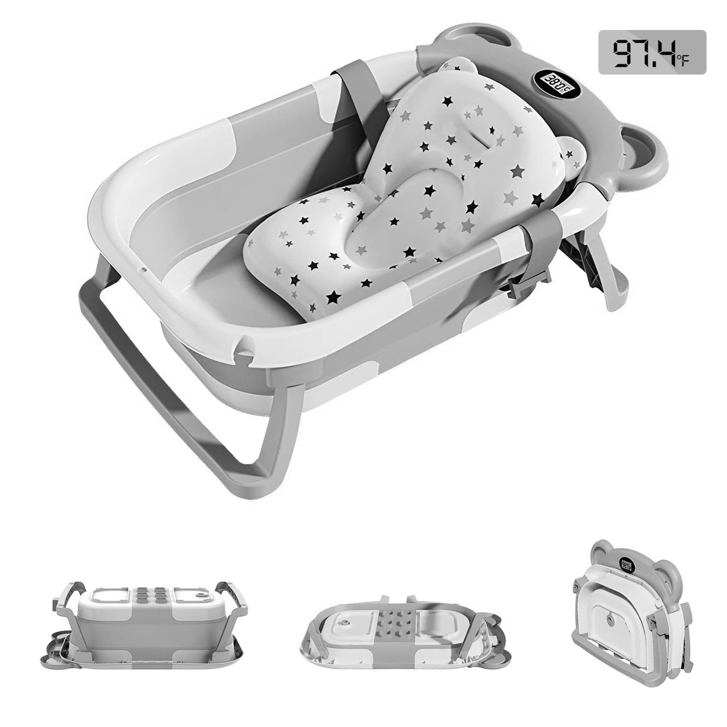 Baby Bath with Thermometer, Foldable Baby Bathtub, Non-Slip Portable Folding Bath with Seat Mat, Baby Bathtub, Baby Bathtub, Portable Travel Bathtub for Newborns from 0-36 Months baby bath tub baby bath