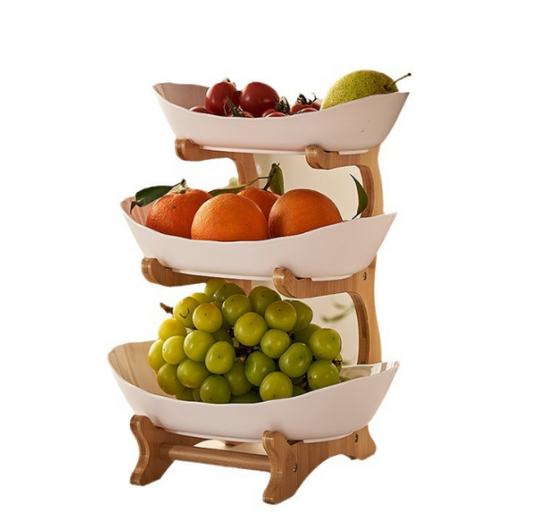 Three-tier wooden fruit basket