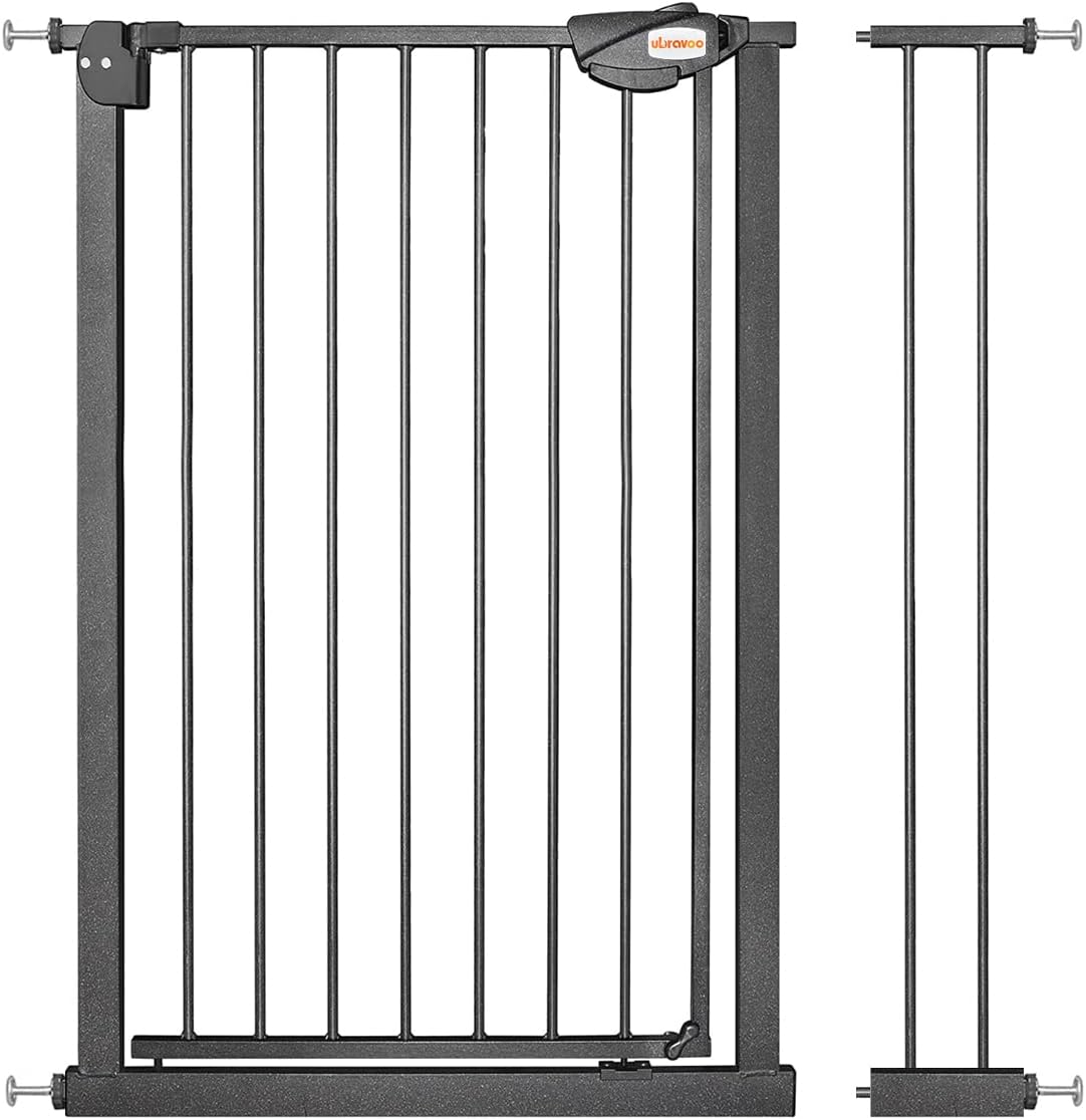 UBRAVOO Baby Gate for Dogs,Height 100CM Door Safety Gate for Child 76-84 cm Wide Auto Close Triple Lock Open Keep Stair Gate(Black)