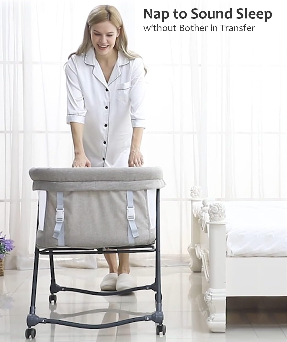 UBRAVOO Grab-and-go Travel Cot, Baby Crib with Mattress I Silent Wheels, Baby Bedside Crib | Rocking Crib Convertible, XYT-001 (Gray - Bravo Basic)