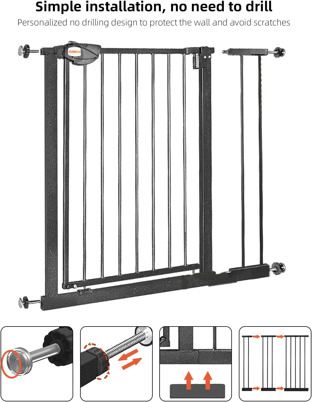 UBRAVOO Baby Gate for Dogs,Height 100CM Door Safety Gate for Child 76-84 cm Wide Auto Close Triple Lock Open Keep Stair Gate(Black)