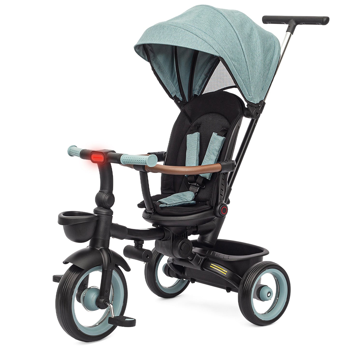 UBRAVOO Baby Tricycle,7 in 1 Foldable Trike for Kids age 6M+ to 5 Years,Headlights.1-Step Brake Folding Pedal, Extended Canopy, Detachable Guardrail, All-Terrain Stroll & Steer Bike Stroller (Black)