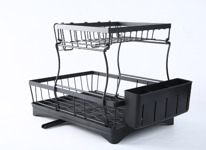 Double-Layer Wave Dish Rack - Black | Stackable Plate & Bowl Drying Organizer for Kitchen