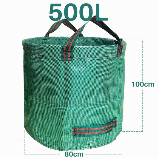 Garden Waste Bags Heavy Duty 500L Reusable Garden Sacks with Handles Large Garden Sacks Garbage Bags Green Yard Dirt Grass Cuttings Rubbish Leaf Collection