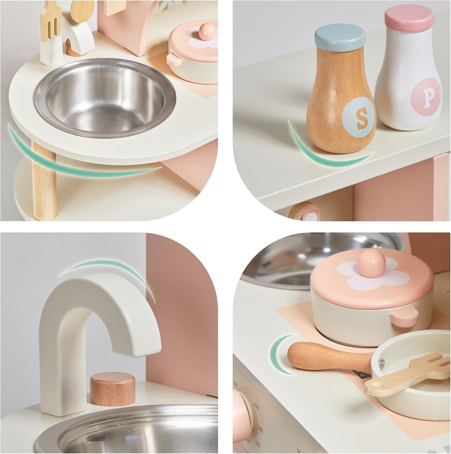 Spielküche, Holzspielzeug, Kinderküchen-Spielset mit Kaffeemaschine, Spielfutter, Küchenzubehör, Kochset, Geschenk für Mädchen und Jungen, Alter 3, 4, 5, 6 Jahre