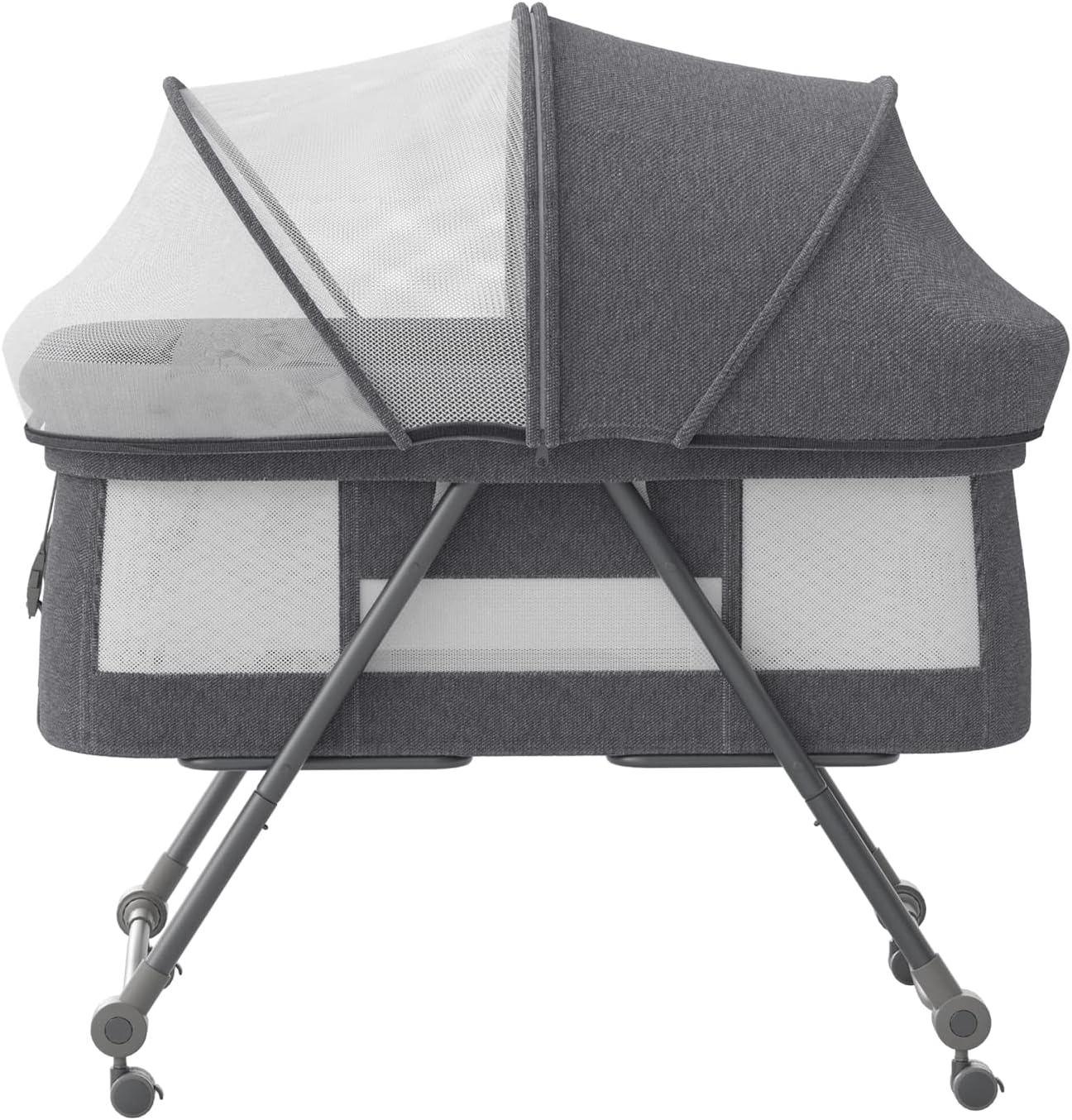 UBRAVOO Grab-and-go Travel Cot, Baby Crib with Mattress I Silent Wheels, Baby Bedside Crib | Rocking Crib Convertible, XYT-001 (Gray - Bravo Basic)