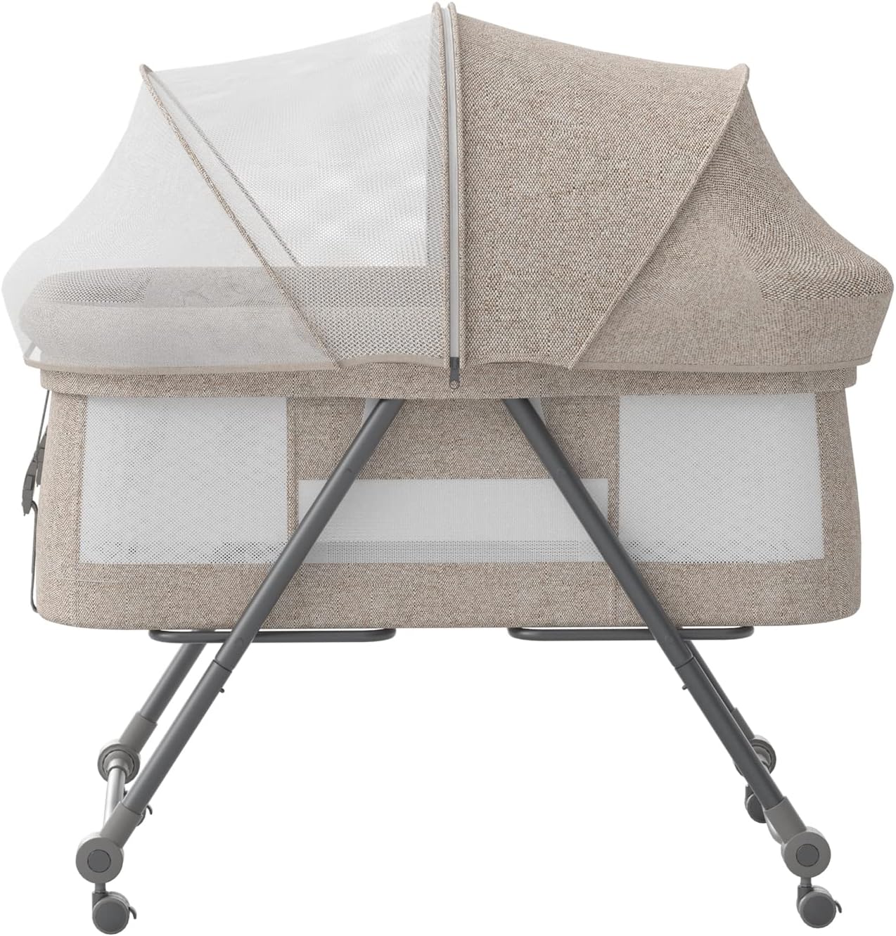 UBRAVOO Grab-and-go Travel Cot, Baby Crib with Mattress I Silent Wheels, Baby Bedside Crib | Rocking Crib Convertible, XYT-001 (Gray - Bravo Basic)