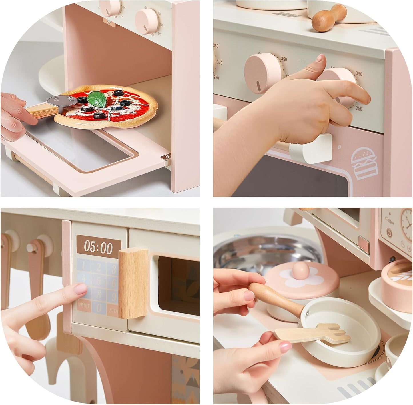 Spielküche, Holzspielzeug, Kinderküchen-Spielset mit Kaffeemaschine, Spielfutter, Küchenzubehör, Kochset, Geschenk für Mädchen und Jungen, Alter 3, 4, 5, 6 Jahre