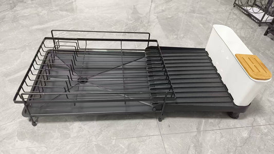 Black Extendable Dish Rack | Single-Layer Kitchen Utensil & Bowl Holder with Adjustable Width