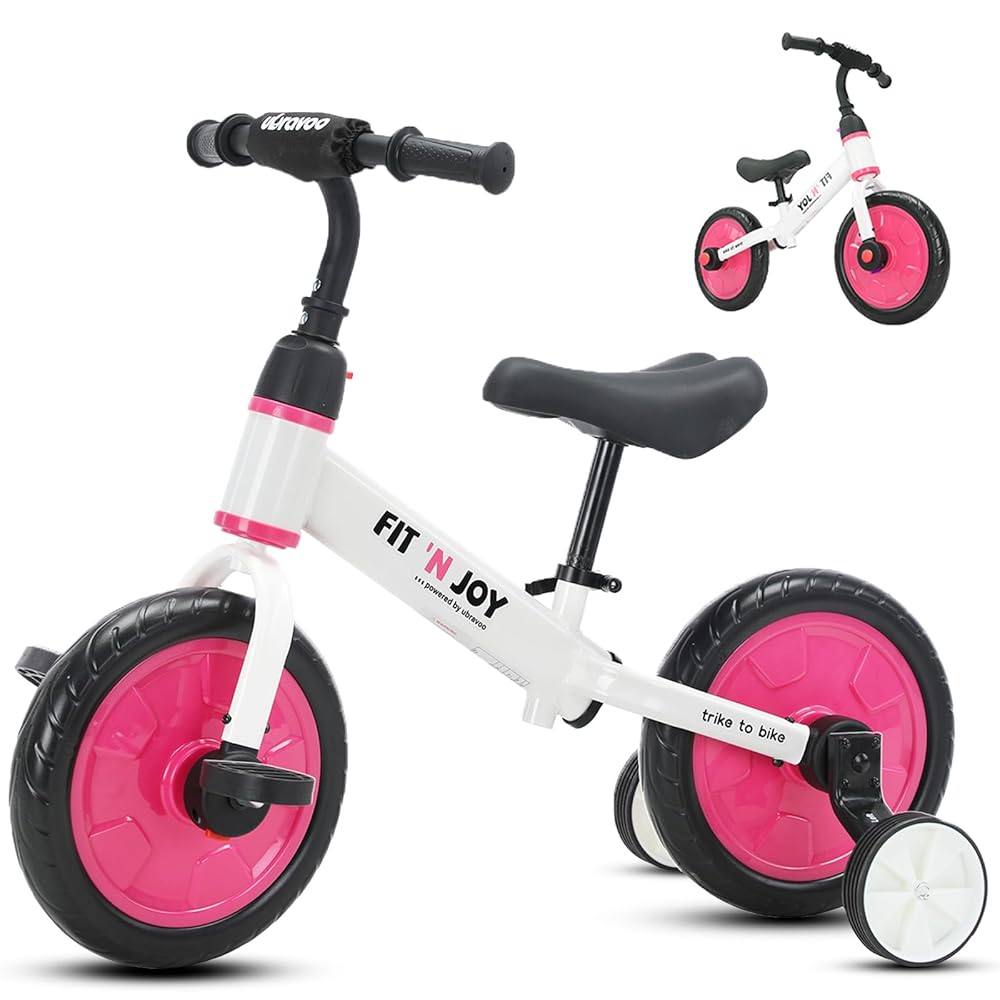 UBRAVOO Fit 'n Joy Kinderfahrrad Fahrräder, 4-in-1 Laufrad für Kinder mit Pedalen und Stützrädern, Trike-to-Bike Kinderrad für Jungen und Mädchen von 2 bis 5 Jahren (Rosa)