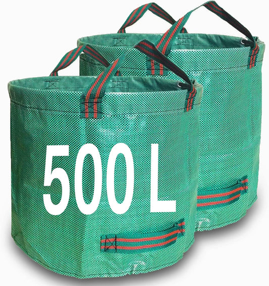 Singwow Robuste Gartensäcke – 500 L x 2 wiederverwendbare Säcke mit Griffen, ideal zum Sammeln von Abfällen, Blättern und Gras