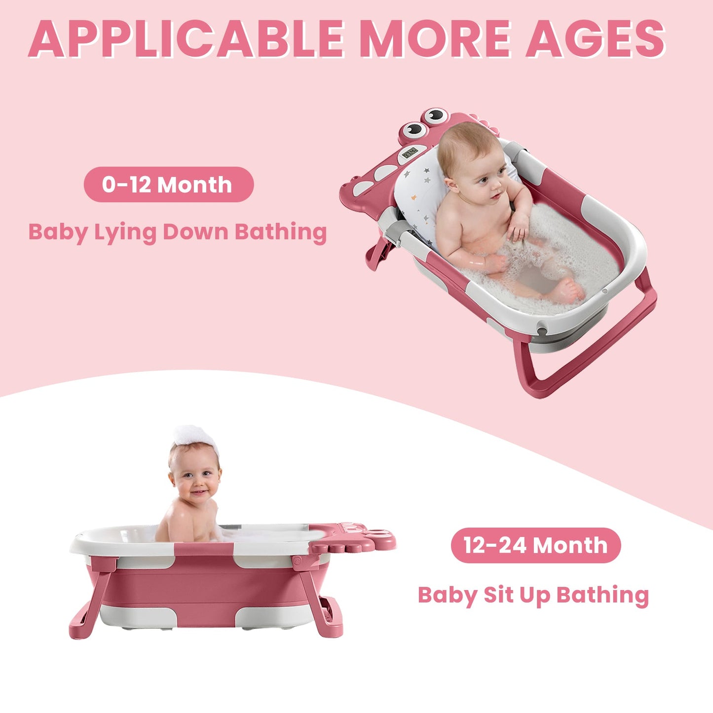 Baby Bath with Thermometer, Foldable Baby Bathtub, Non-Slip Portable Folding Bath with Seat Mat, Baby Bathtub, Baby Bathtub, Portable Travel Bathtub for Newborns from 0-36 Months baby bath tub baby bath