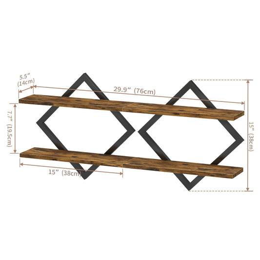 Diamond-patterned storage shelf - dark brown wood grain