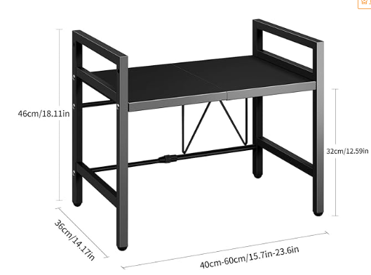 Single-Tier Black Microwave Shelf – Space-Saving Kitchen Organizer, Sturdy Storage Rack for Countertop