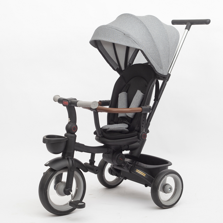 UBRAVOO Baby Tricycle,7 in 1 Foldable Trike for Kids age 6M+ to 5 Years,Headlights.1-Step Brake Folding Pedal, Extended Canopy, Detachable Guardrail, All-Terrain Stroll & Steer Bike Stroller (Black)
